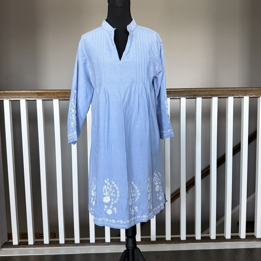 Madison Mathews 100% Cotton Embroidered Roll Tab Sleeve Dress Small Cottage Boho